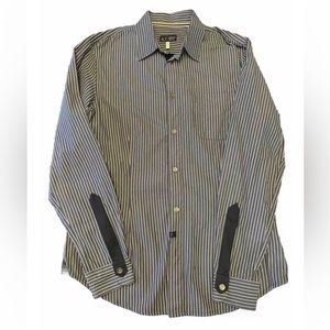 Mens Armani Jeans Stripped Button Up Shirt Size XL Blue And White
